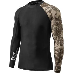 imageHUGE SPORTS Mens Rash Guard Long Sleeves UPF 50 UV Sun Protection Quick Drying Splice Compression Swim ShirtsSea Forest