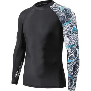 imageHUGE SPORTS Mens Rash Guard Long Sleeves UPF 50 UV Sun Protection Quick Drying Splice Compression Swim ShirtsSnake Scale
