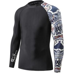 imageHUGE SPORTS Mens Rash Guard Long Sleeves UPF 50 UV Sun Protection Quick Drying Splice Compression Swim ShirtsSplit