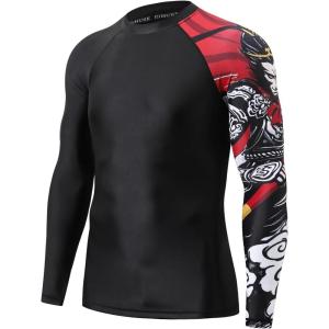imageHUGE SPORTS Mens Rash Guard Long Sleeves UPF 50 UV Sun Protection Quick Drying Splice Compression Swim ShirtsWukong