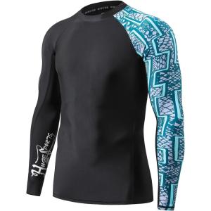 imageHUGE SPORTS Mens Rash Guard Long Sleeves UPF 50 UV Sun Protection Quick Drying Splice Compression Swim ShirtsZigzag