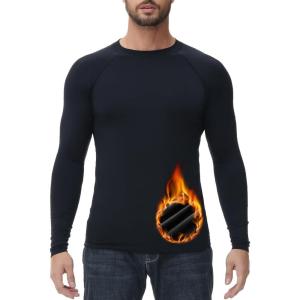 imageHUGE SPORTS Mens Thermal Base Layer Top for Winter Moisture Wicking Athletic Shirts for Skiing Running WorkoutBlack
