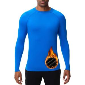 imageHUGE SPORTS Mens Thermal Base Layer Top for Winter Moisture Wicking Athletic Shirts for Skiing Running WorkoutBlue