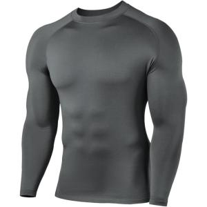 imageHUGE SPORTS Mens Thermal Base Layer Top for Winter Moisture Wicking Athletic Shirts for Skiing Running WorkoutDrak Grey