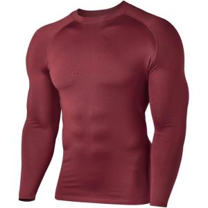 imageHUGE SPORTS Mens Thermal Base Layer Top for Winter Moisture Wicking Athletic Shirts for Skiing Running WorkoutMaroon