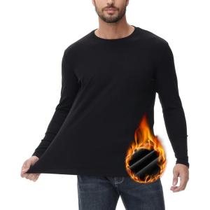 imageHUGE SPORTS Thermal Underwear for Men Long Sleeve Thermal Shirts Fleece Lined Crew Neck Base Layer Thermal Underwear TopBlack
