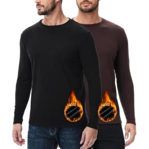 imageHUGE SPORTS Thermal Underwear for Men Long Sleeve Thermal Shirts Fleece Lined Crew Neck Base Layer Thermal Underwear TopBlackbrown