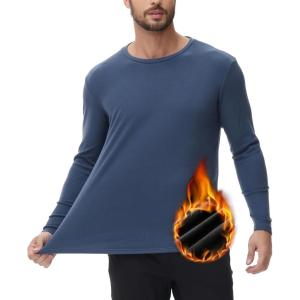 imageHUGE SPORTS Thermal Underwear for Men Long Sleeve Thermal Shirts Fleece Lined Crew Neck Base Layer Thermal Underwear TopBlue