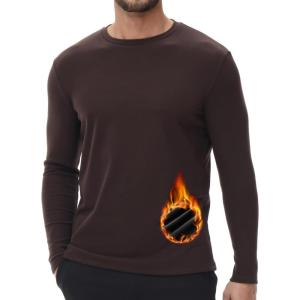 imageHUGE SPORTS Thermal Underwear for Men Long Sleeve Thermal Shirts Fleece Lined Crew Neck Base Layer Thermal Underwear TopBrown