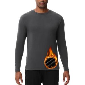 imageHUGE SPORTS Thermal Underwear for Men Long Sleeve Thermal Shirts Fleece Lined Crew Neck Base Layer Thermal Underwear TopDark Grey