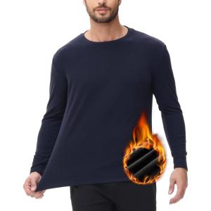 imageHUGE SPORTS Thermal Underwear for Men Long Sleeve Thermal Shirts Fleece Lined Crew Neck Base Layer Thermal Underwear TopNavy