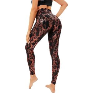 imageHUGE SPORTS Womens High Waisted Tummy Control Yoga Leggings with Pocket Running Workout Pants Active TightsBlack Copper