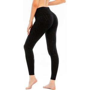 imageHUGE SPORTS Womens High Waisted Tummy Control Yoga Leggings with Pocket Running Workout Pants Active TightsBlack Stripe