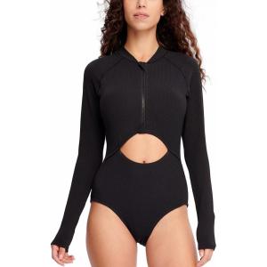 imageHUGE SPORTS Womens One Piece Swimsuits Cutout High Cut Bathing Suit Long Sleeve Swimwear Rash Guard for WomenBlack