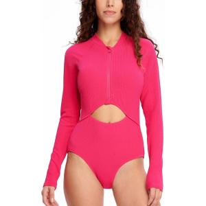 imageHUGE SPORTS Womens One Piece Swimsuits Cutout High Cut Bathing Suit Long Sleeve Swimwear Rash Guard for WomenPink