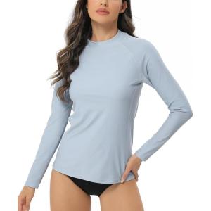 imageHUGE SPORTS Womens Rash Guard Long Sleeve Sun Protection UPF 50 Swimwear Shirts Quick Dry Swimsuit Surf TopBlue