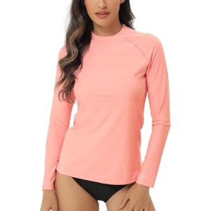 imageHUGE SPORTS Womens Rash Guard Long Sleeve Sun Protection UPF 50 Swimwear Shirts Quick Dry Swimsuit Surf TopPink