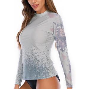 imageHUGE SPORTS Womens Rash Guard Long Sleeve Sun Protection UPF 50 Swimwear Shirts Quick Dry Swimsuit Surf TopShark