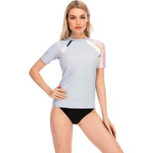 imageHUGE SPORTS Womens Rash Guard Short Sleeve Sun Protection UPF 50 Swimwear Shirts Quick Dry Swimsuit TopLight Blue
