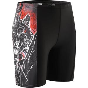 imageHUGE SPORTS Mens Swim Jammers Quick Dry Jammer Swimsuit Atheletic Racing Swim ShortsBlack Wolf