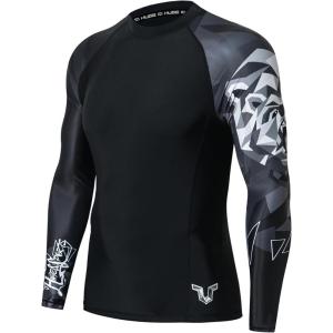 imageHUGE SPORTS Mens Swim Shirts Long Sleeve UPF 50 Rash Guard Sun Shirts UV Sun ProtectionBear