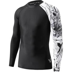 imageHUGE SPORTS Mens Swim Shirts Long Sleeve UPF 50 Rash Guard Sun Shirts UV Sun ProtectionBlack Hyena