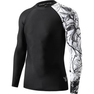 imageHUGE SPORTS Mens Swim Shirts Long Sleeve UPF 50 Rash Guard Sun Shirts UV Sun ProtectionBlack Lion