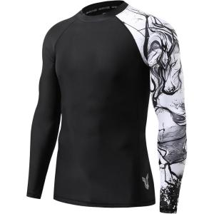 imageHUGE SPORTS Mens Swim Shirts Long Sleeve UPF 50 Rash Guard Sun Shirts UV Sun ProtectionBlack Mustang