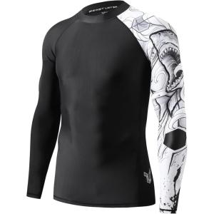 imageHUGE SPORTS Mens Swim Shirts Long Sleeve UPF 50 Rash Guard Sun Shirts UV Sun ProtectionBlack Shark