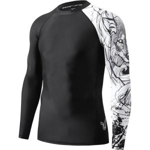 imageHUGE SPORTS Mens Swim Shirts Long Sleeve UPF 50 Rash Guard Sun Shirts UV Sun ProtectionBlack Wolf
