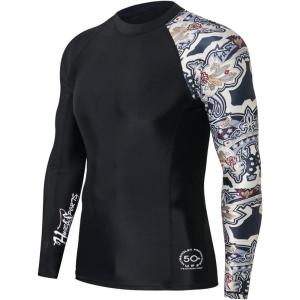 imageHUGE SPORTS Mens Swim Shirts Long Sleeve UPF 50 Rash Guard Sun Shirts UV Sun ProtectionSplit