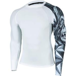 imageHUGE SPORTS Mens Swim Shirts Long Sleeve UPF 50 Rash Guard Sun Shirts UV Sun ProtectionWhite King Kong