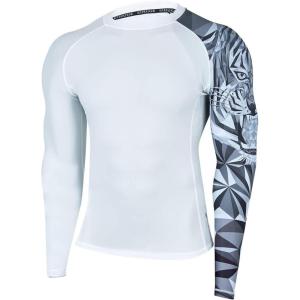 imageHUGE SPORTS Mens Swim Shirts Long Sleeve UPF 50 Rash Guard Sun Shirts UV Sun ProtectionWhite Tiger