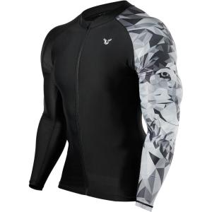 imageHUGE SPORTS Mens Swim Shirts Long Sleeve Zip Rash Guard UPF 50 Sun Protective Quick DryingWolf