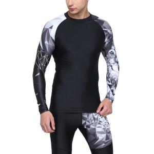 imageHUGE SPORTS Mens Long Sleeve Rash Guard Shirts MMA BJJ Swim UPF50 Baselayer Top Anti UV Quick Dry Full PrintedEagle