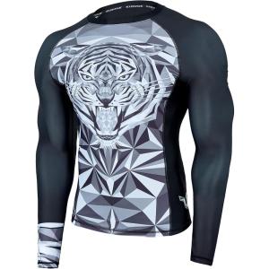 imageHUGE SPORTS Mens Long Sleeve Rash Guard Shirts MMA BJJ Swim UPF50 Baselayer Top Anti UV Quick Dry Full PrintedTiger