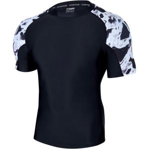 imageHUGE SPORTS Mens Rash Guard Short Sleeves UPF 50 UV Sun Protection Quick Drying Splice Compression Swim ShirtsBlack White