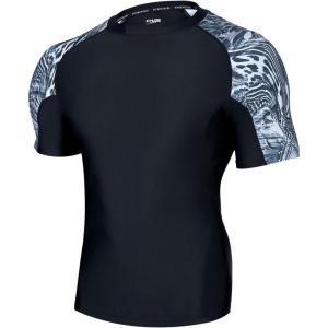 imageHUGE SPORTS Mens Rash Guard Short Sleeves UPF 50 UV Sun Protection Quick Drying Splice Compression Swim ShirtsMess Black