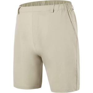 imageHUGE SPORTS Mens Stretch Golf Shorts Quick Dry Lightweight Flat Front Casual Workout ShortsKhaki