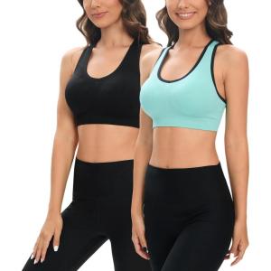 imageHUGE SPORTS Women Racerback Sports Bras 2 Pack Seamless Medium Impact Yoga Gym Workout BraBlack Blue