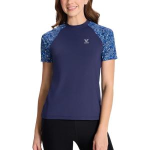 imageHUGE SPORTS Womens UPF 50 UV Protection Sun Shirts Short Sleeve Quick Dry Rash Guard Swim Gym Workout TopsLeopard Navy