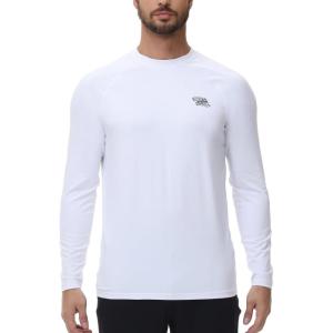 imageHUGE SPORTS Mens UPF 50 UV Sun Protection Shirts Long Sleeve Quick Dry Rash Guard for Swimming Fishing Hiking RunningWhite