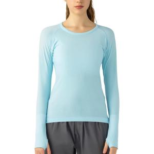 imageHUGE SPORTS Womens Seamless Workout Sports Shirts Long Sleeve Running Yoga Top Shirts Thumbholes Base Layer TopBlue