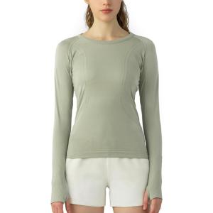 imageHUGE SPORTS Womens Seamless Workout Sports Shirts Long Sleeve Running Yoga Top Shirts Thumbholes Base Layer TopLight Green