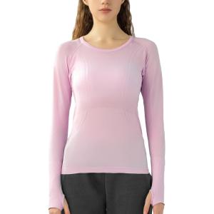 imageHUGE SPORTS Womens Seamless Workout Sports Shirts Long Sleeve Running Yoga Top Shirts Thumbholes Base Layer TopPink