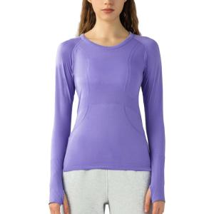 imageHUGE SPORTS Womens Seamless Workout Sports Shirts Long Sleeve Running Yoga Top Shirts Thumbholes Base Layer TopPurple