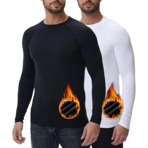 imageHUGE SPORTS Thermal Underwear for Men Turtleneck Long Sleeve Thermal Shirts Fleece Lined Base Layer Thermal Underwear TopBlackwhite Crewneck