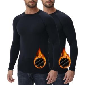 imageHUGE SPORTS Thermal Underwear for Men Long Sleeve Thermal Shirts Fleece Lined Compression Base Layer Thermal Underwear TopBlack 2pack Crewneck