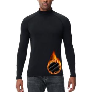 imageHUGE SPORTS Thermal Underwear for Men Long Sleeve Thermal Shirts Fleece Lined Compression Base Layer Thermal Underwear TopBlack Turtlenecks