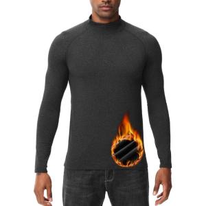imageHUGE SPORTS Thermal Underwear for Men Long Sleeve Thermal Shirts Fleece Lined Compression Base Layer Thermal Underwear TopGrey Marl Turtlenecks